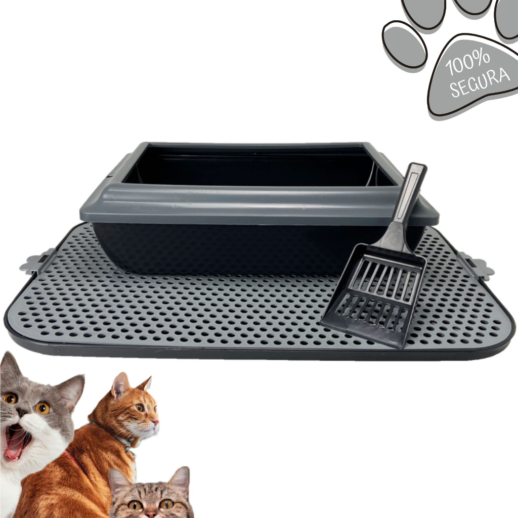Kit Caixa De Areia Higiênica Grande Com Tapete Coletor Para Gato e Pá