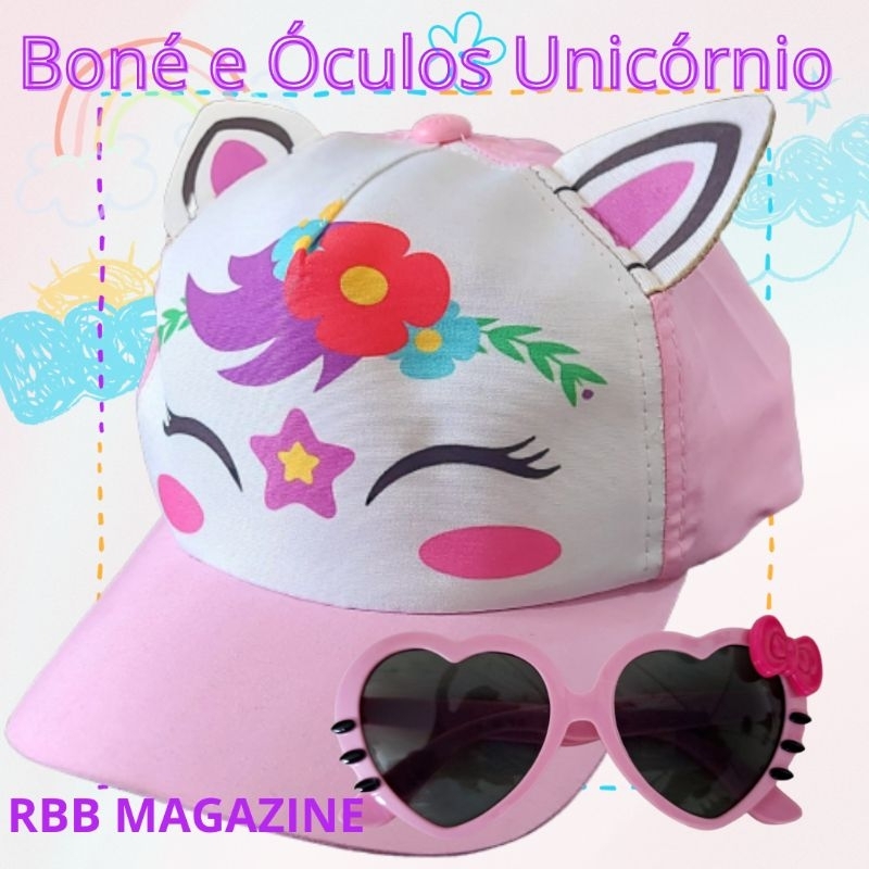 kit Boné e Óculos menina unicórnio, sereia, minney, marry em Oferta na Shopee