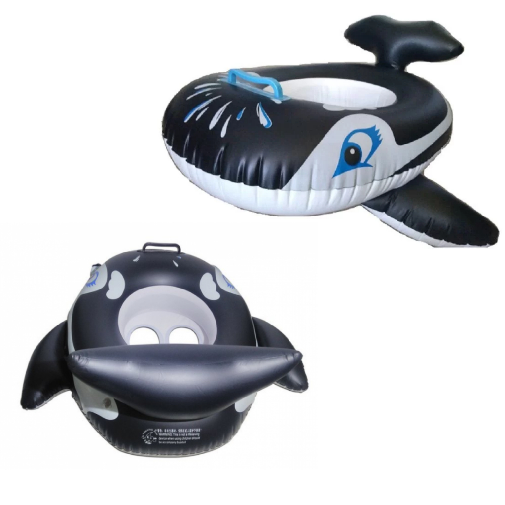 Boia Orca infantil crianças baleia preta com branco com pezinho fralda proteção