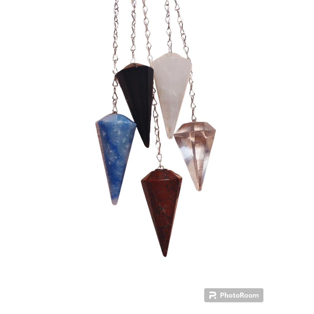 Kit 5 pêndulo cristal radiestesia obsidiana quartzo azul pedra naturais natura