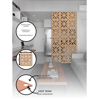 Kit 36 Placas Painel De Mdf 3mm Elemento Vazado Cobogó Cor Crua P/Divisória