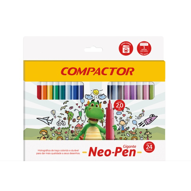 Canetinha Hidrográfica 24 Cores Compactor Neo Pen Gigante ENVIO RÁPIDO em Oferta na Shopee