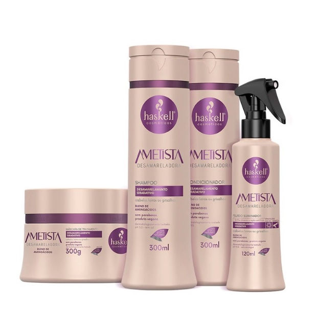 Kit Haskell Ametista Desamareladora Super Cuidado - Shampoo 300ml , Condicionador 300ml , Mascara 300g e Fluido 120ml