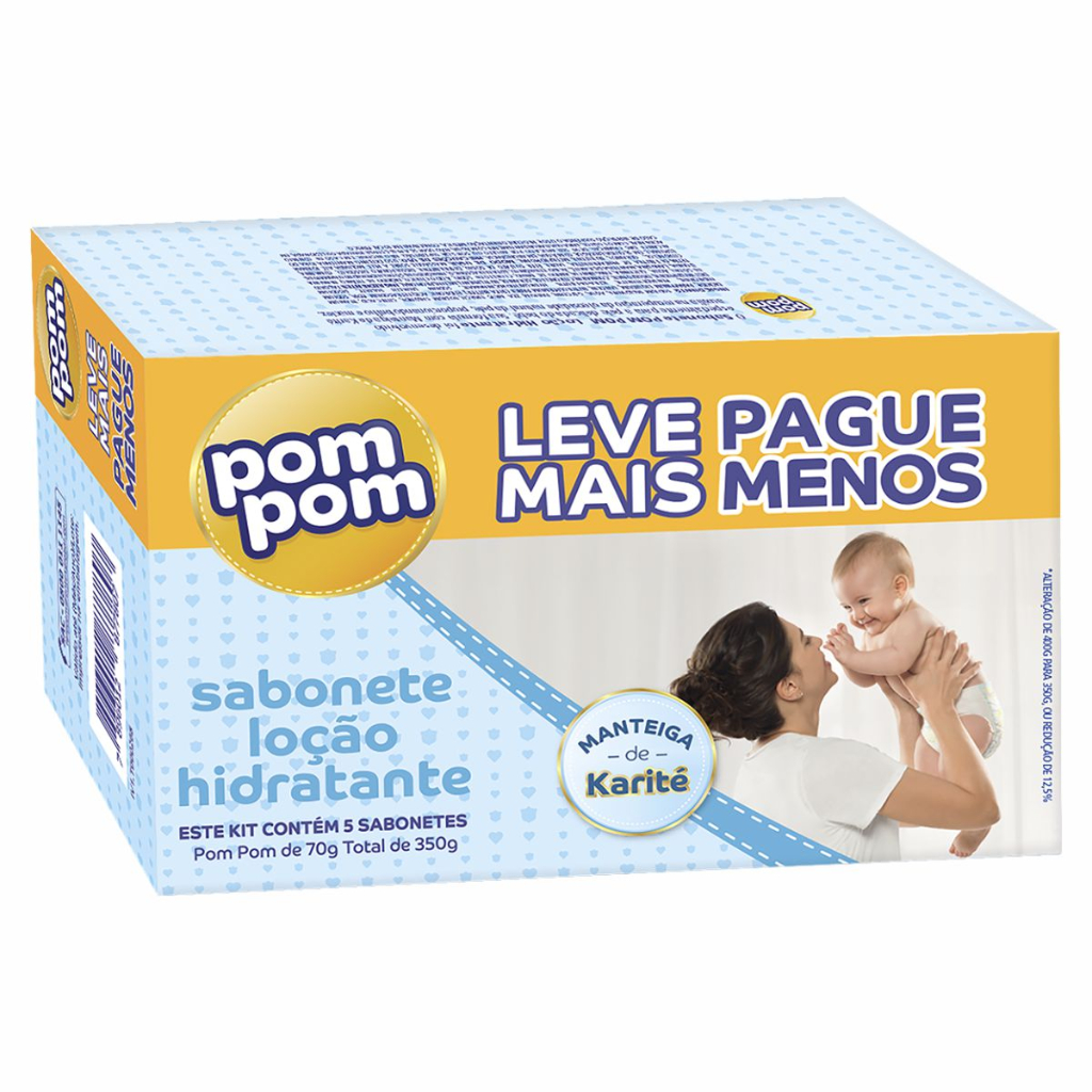 Kit 5 Sabonete Pom Pom Azul Loção Hidratante 70g