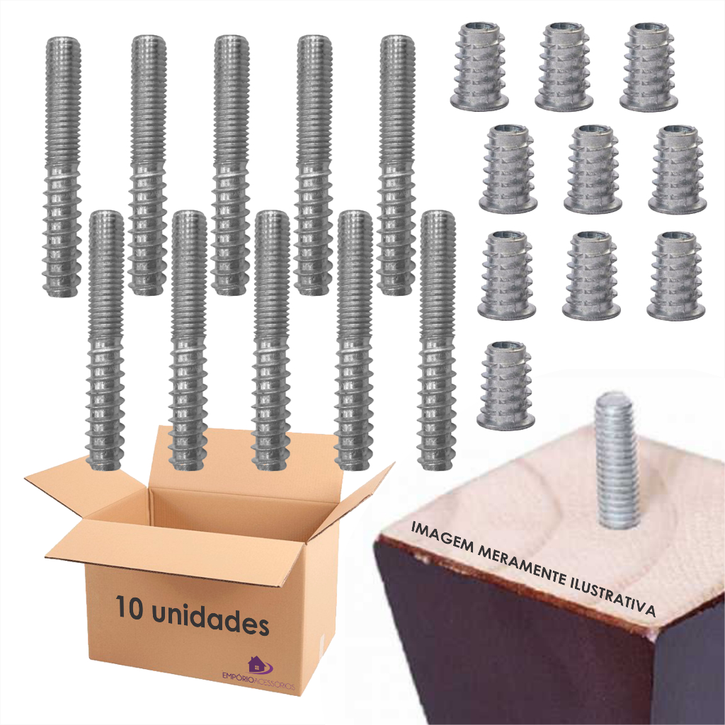 Kit 10 Parafuso Prisioneiro 6cm Rosca Dupla 5/16 Com Buchas em Oferta na Shopee