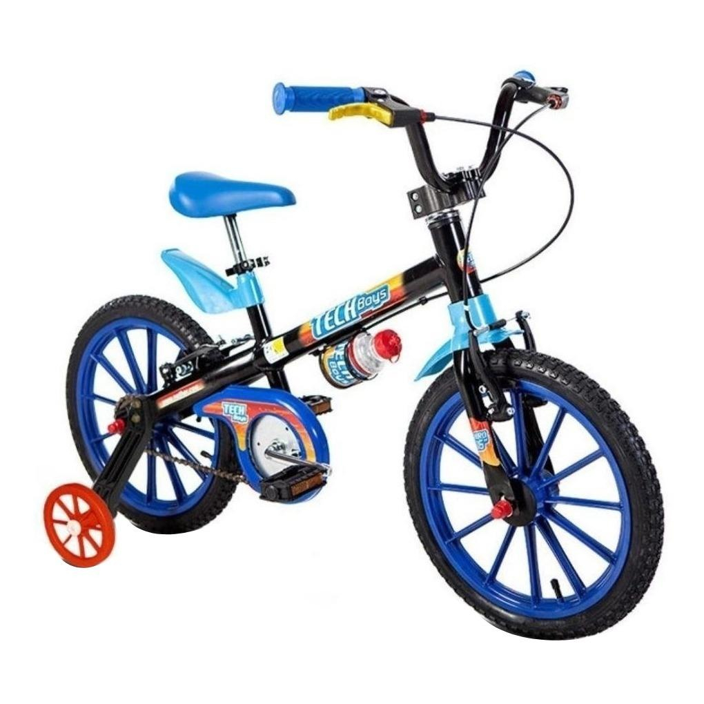 Bicicleta de passeio infantil Nathor Aro 16 Tech boys aro 16 freios v-brakes cor preto/azul em Oferta na Shopee