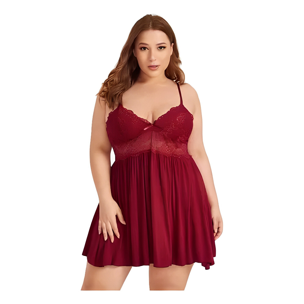 Camisola Plus Size Sensual em Renda Lingerie Sexy Pijama Feminino Linha Noite