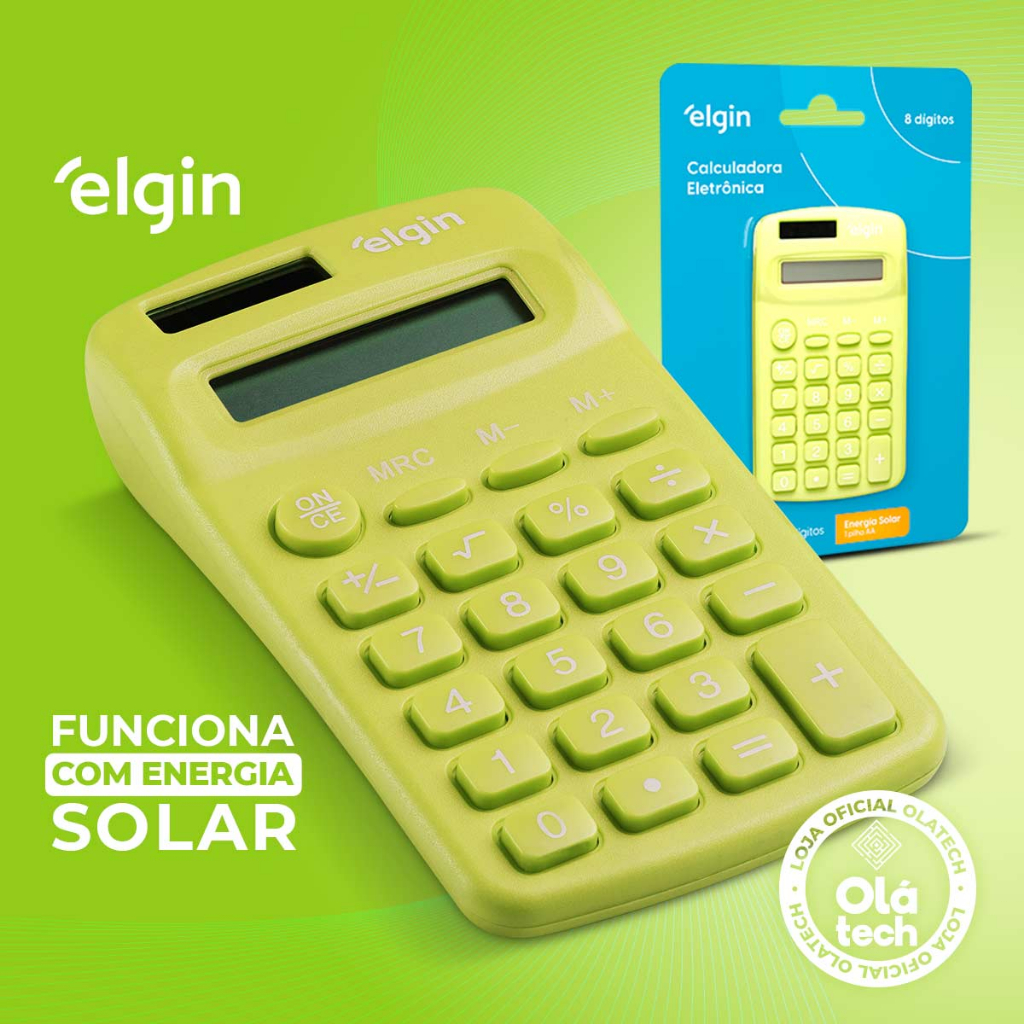 MINI CALCULADORA DE BOLSO 08 DÍGITOS ELGIN ORIGINAL VERDE PEQUENA COMPACTA E PORTÁTIL COLORIDA