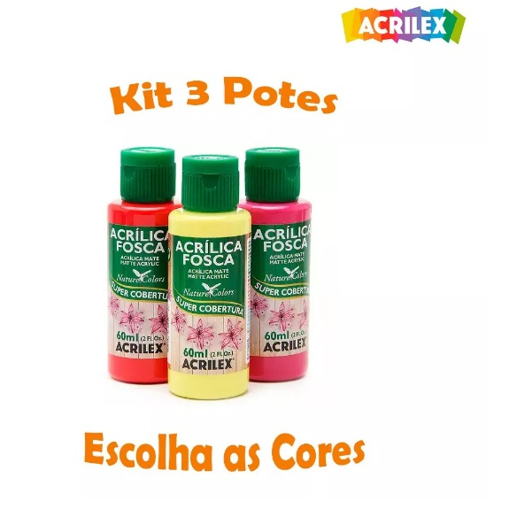 Tinta Acrílica Fosca 60ml Acrilex - Kit 3 Potes - Escolha as Cores No Chat
