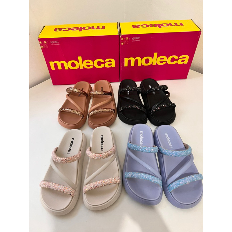 Sandália Rasteira Papete Porpurina Moleca Confortável Brilho Tira Strass Orginal