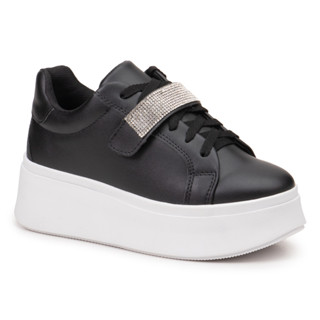Tênis Feminino Casual Preto Plataforma Sola Alta com Tira de Strass Removível Opção Básica Moda Blogueira Original Estilo Conforto