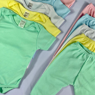 Kit Com 10 - Conjunto de Bebe BODY MANGA CURTA + MIJÃO LISO Malha Canelada Menino E Menina em Oferta na Shopee