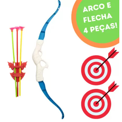 Arco e Flecha De Plástico Brinquedo Infantil Conjunto C/4 Peças Ouro Kids Ref:0144