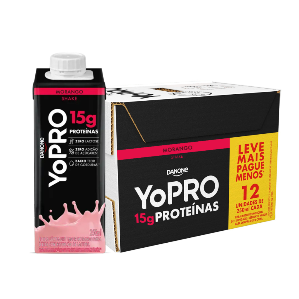 Kit 12 Unidades YoPRO Bebida Láctea Morango 15g De Proteínas 250ml