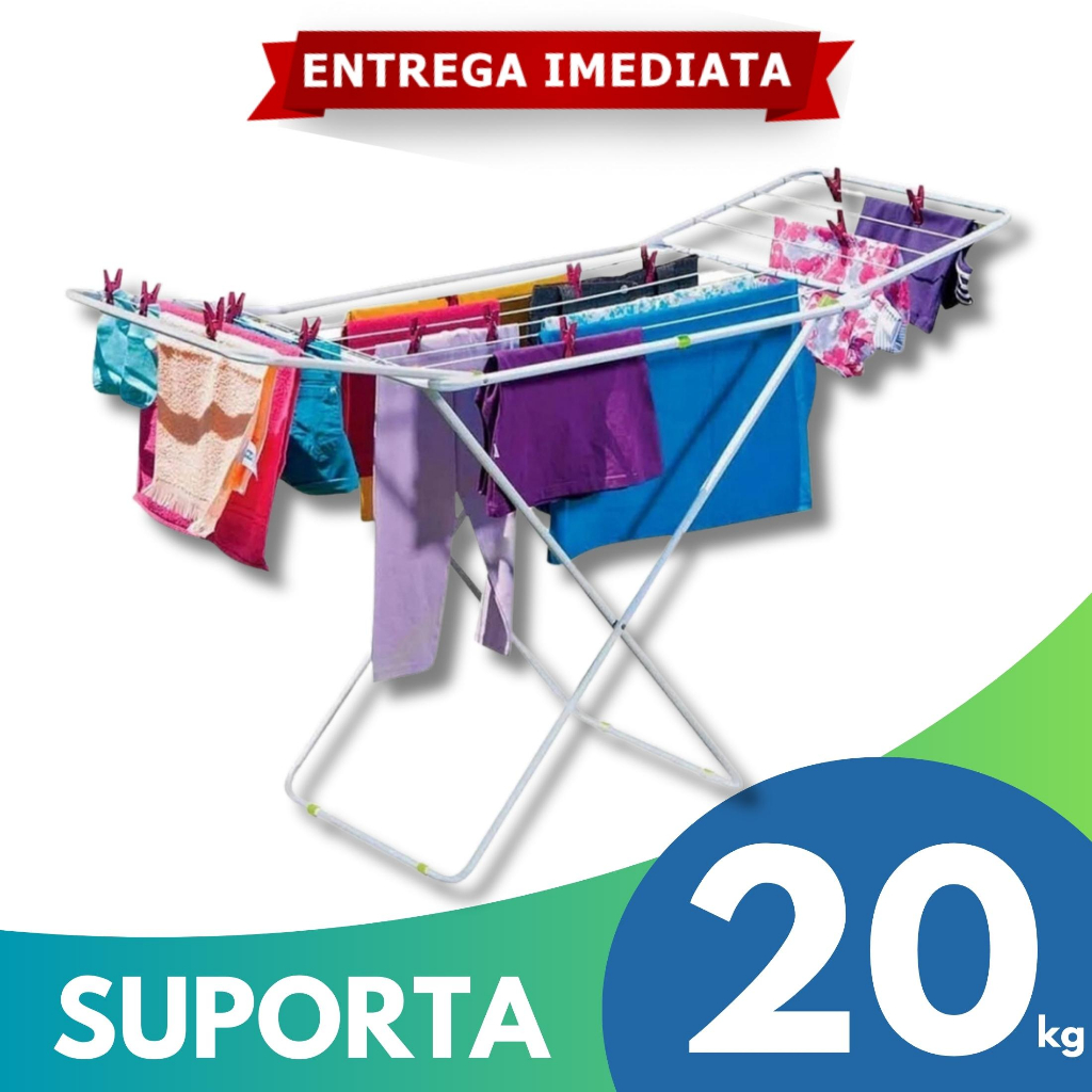 Varal De Chão Com Abas Seca Roupas Reforçado Dobrável Retrátil Slim em Oferta na Shopee