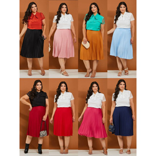 Saia Midi Plissada Plus Size - Moda Evangelica-009