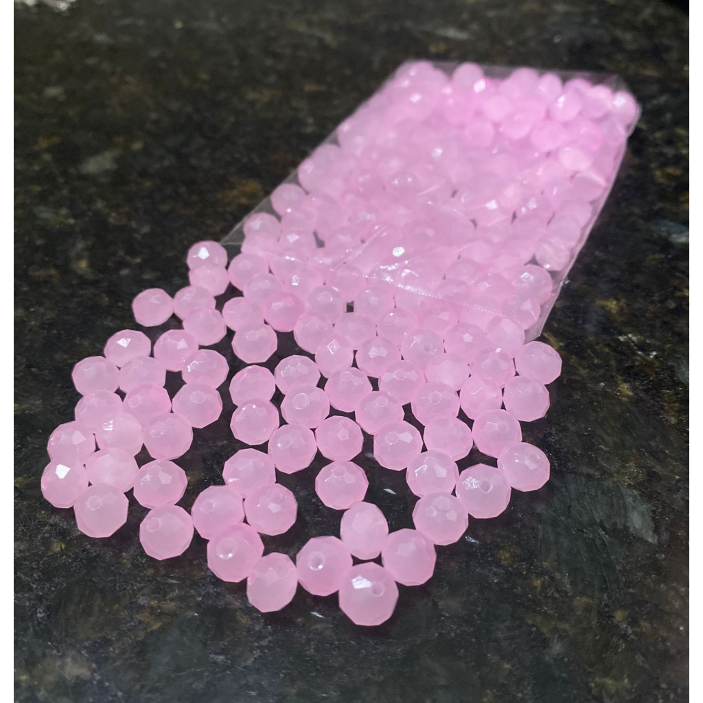 200 Missangas de cristal 8mm Rosa Claro Leitoso guia umbanda candomblé