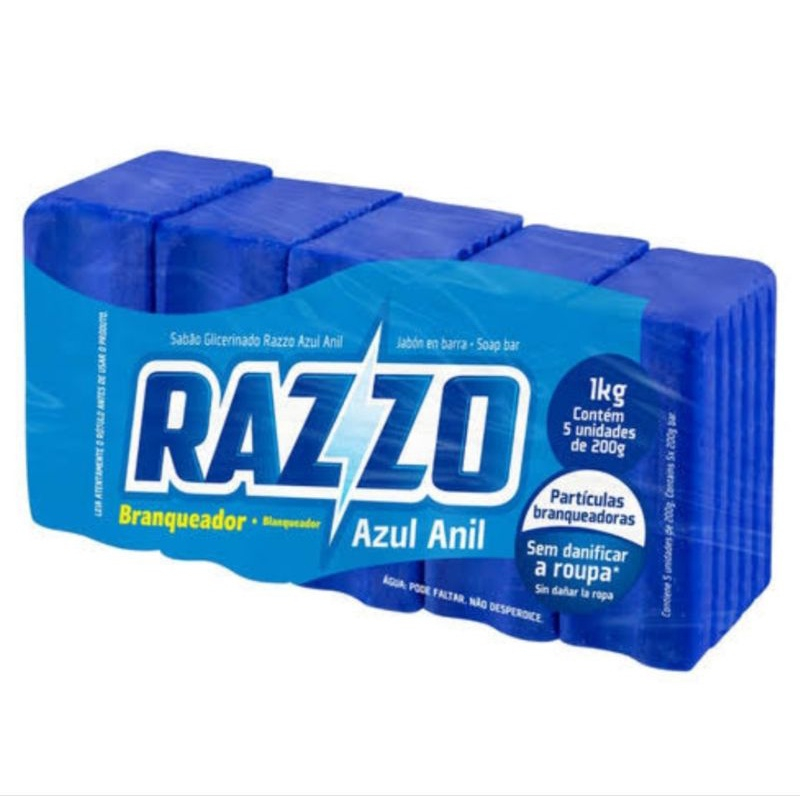 Sabão Em Barra Razzo Azul Anil 750gr Branqueador C/ 5un