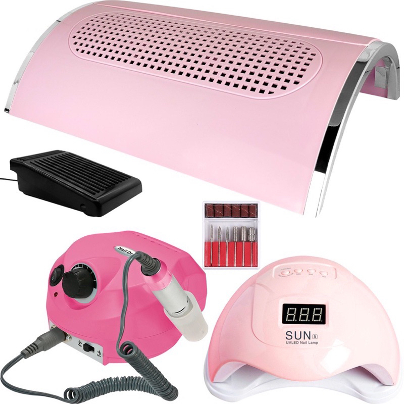Kit De Unha Cabine Sun 5 Estufa Unhas Gel + Lixadeira Motor Porquinho + Coletor Sugador de Pó com 3 Cooler Bivolt
