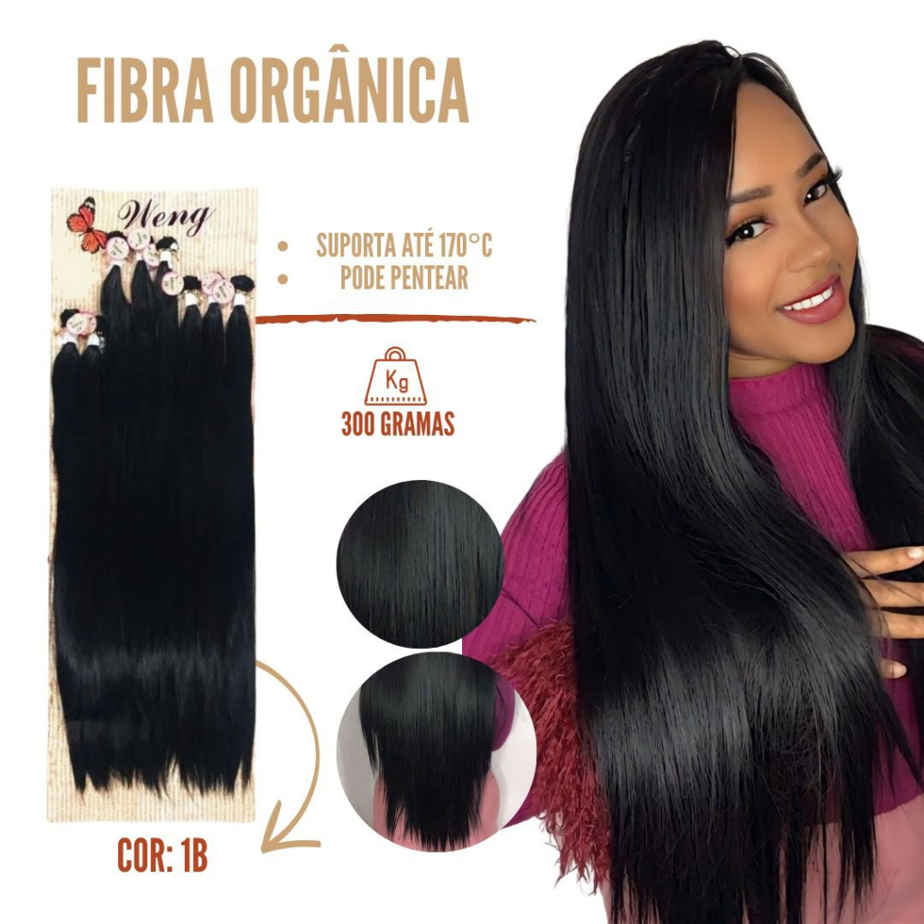 Cabelo Orgânico Liso Tela Bio Fibra 300 Gramas 70cm - ENVIO IMEDIATO