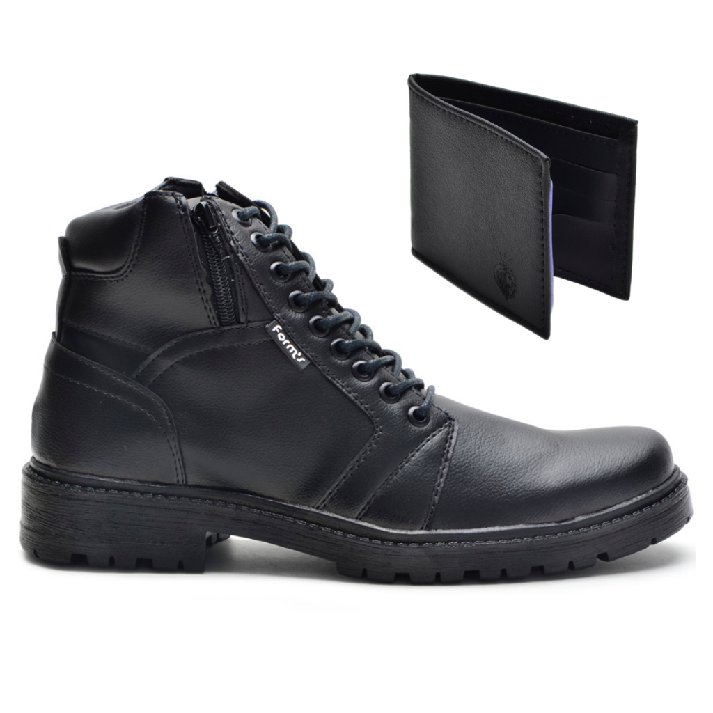 Kit Bota Coturno Social Masculina Motoqueiro + Carteira