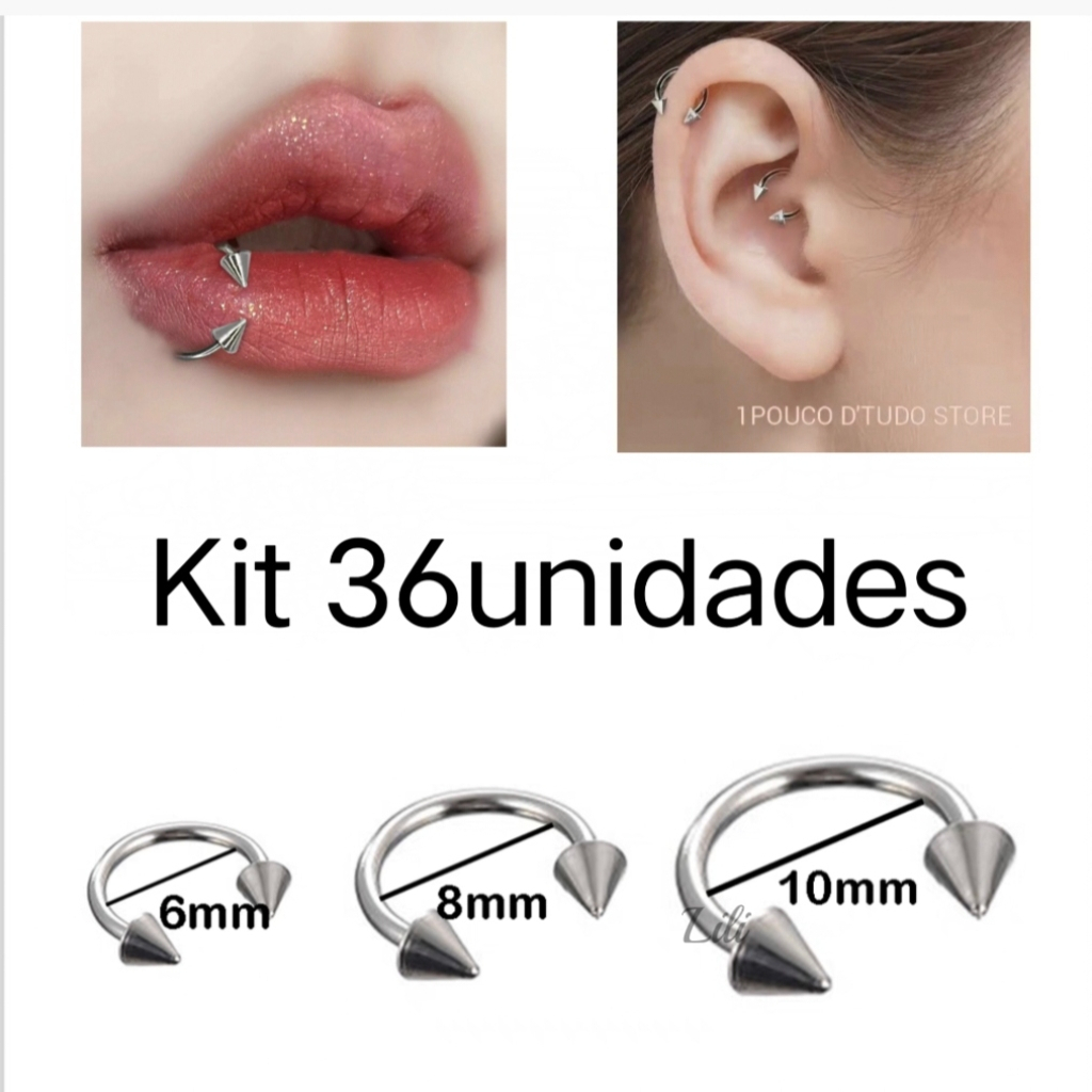 Kit 36 (3cartelas) Piercing De Ferradura Spike Aço Inox Septo Prata em Oferta na Shopee