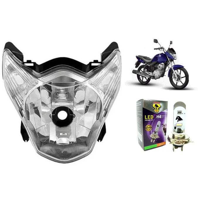 Bloco Óptico Do Farol Cg 150 Titan Mix 2011 Até 2013 + 1 Lampada Moto H4 Super Led Efeito Xenon 8000k Cg