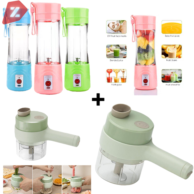 Kit Mini Liquidificador 6 Lâminas + Triturador e Picador De alimentos Elétrico