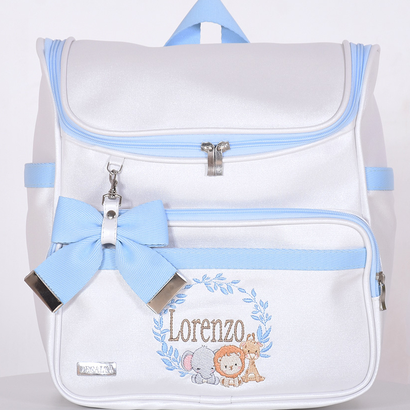 Mini Mochila Maternidade Safári Arabesco Azul - 01 Peça