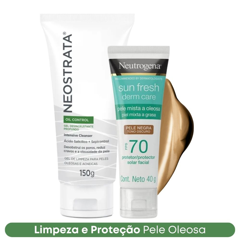 Kit Gel de Limpeza Facial Antioleosidade e Anticravos Neostrata 150g + Protetor Solar Com Cor Pele Negra Neutrogena 40g