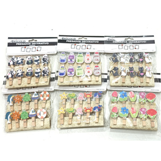 Mini prendedor de madeira decorado 3,5cm com 10 unidades em Oferta na Shopee