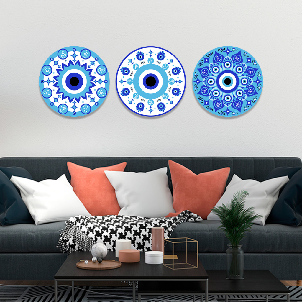 Imagem Kit 3 Placas Decorativas Mandalas Olho Grego – Corte a Laser
