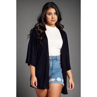 Kimono Cardigan Plus Size Feminino Manga 3/4 Soltinho 100% Viscose Blogueirinha - Meia Estação e Verão - Terceira Peça - Casaquinho Feminino Canelado - Saída de Praia - Moda Blogueirinha