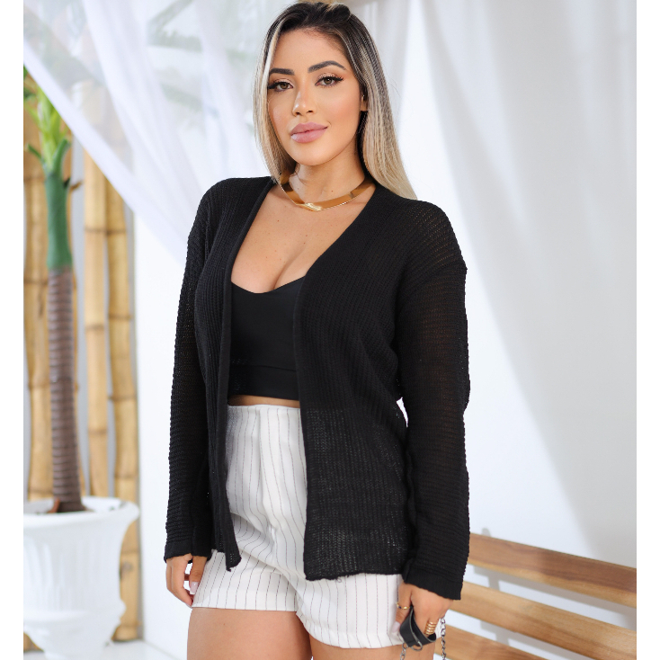 Cardigan Feminino Elegante Leve Fresco Casaquinho Blusa Excelente Caimento