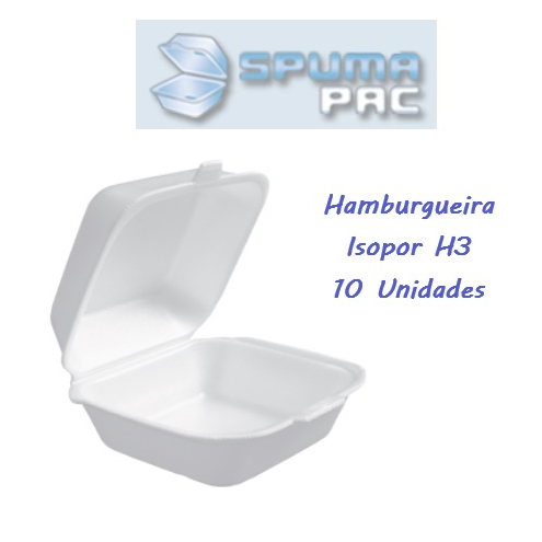 Hamburgueira Sanduicheira Isopor Grande H3 Spumapac Pacote 10 unidades