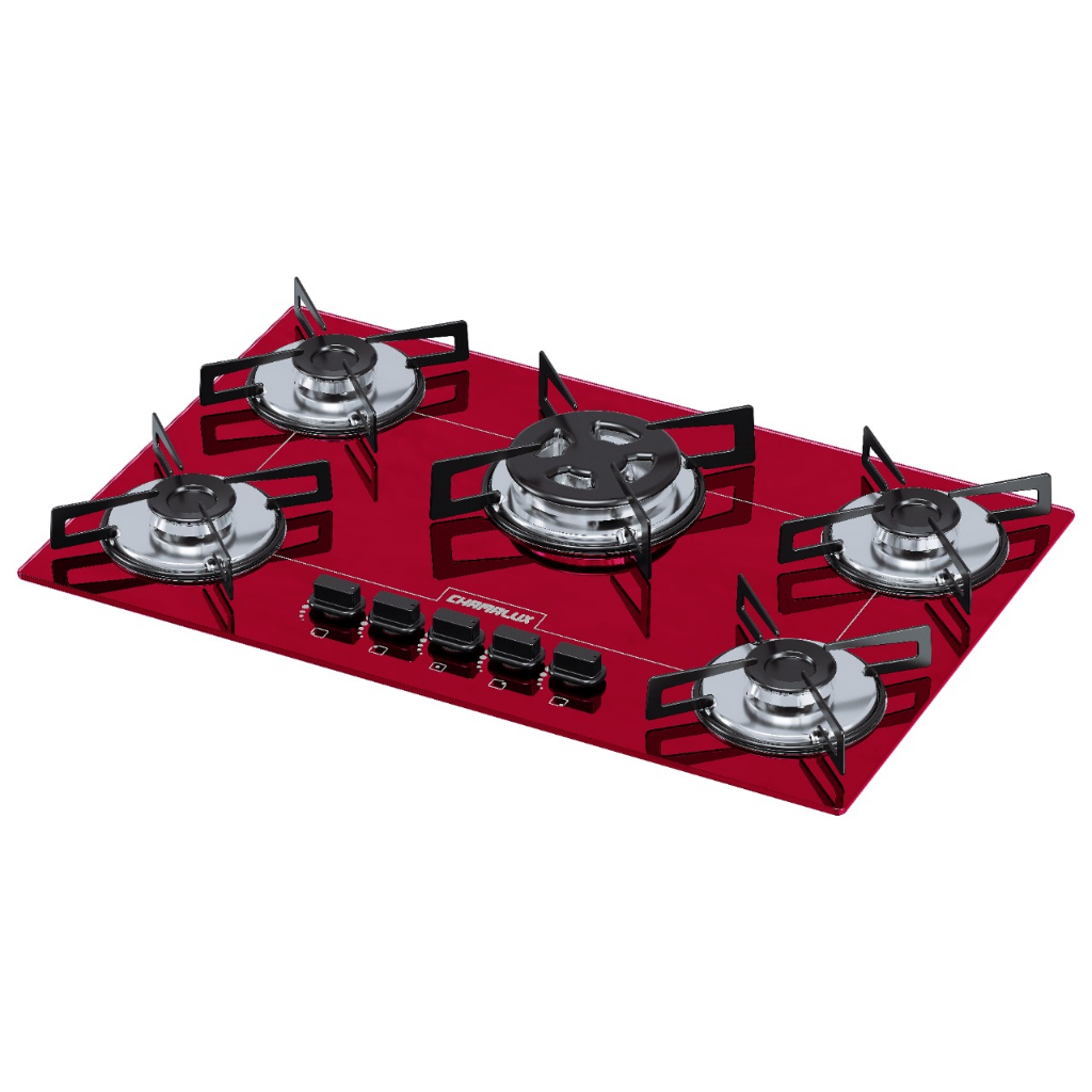 FOGÃO COOKTOP CHAMALUX TRIPLA CHAMA 5 BOCAS VERMELHO