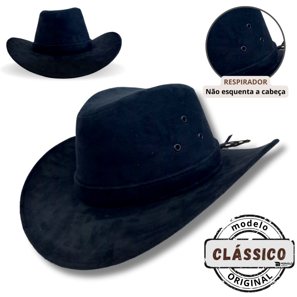 Chapeu Country Clássico Cowboy Peão Boiadeiro Americano Sertanejo Barretos Vaqueiro Camurça Premium em Oferta na Shopee