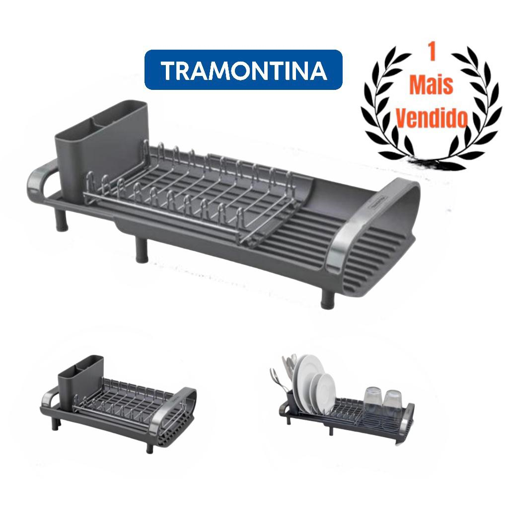 Escorredor De Louça Tramontina Com Secador E Porta Talheres 61537000 em Oferta na Shopee