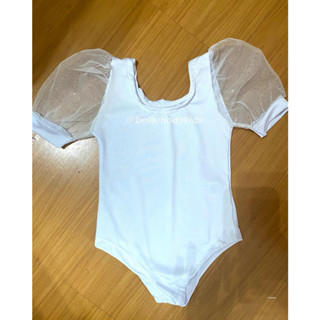 Body Manga Curta Tule Branco Brilhante Infantil Criança Moda Ano Novo Festas Fim De Ano Menina Moderno Princesas Fashion Bebê Menina Princesinha Blogueirinha