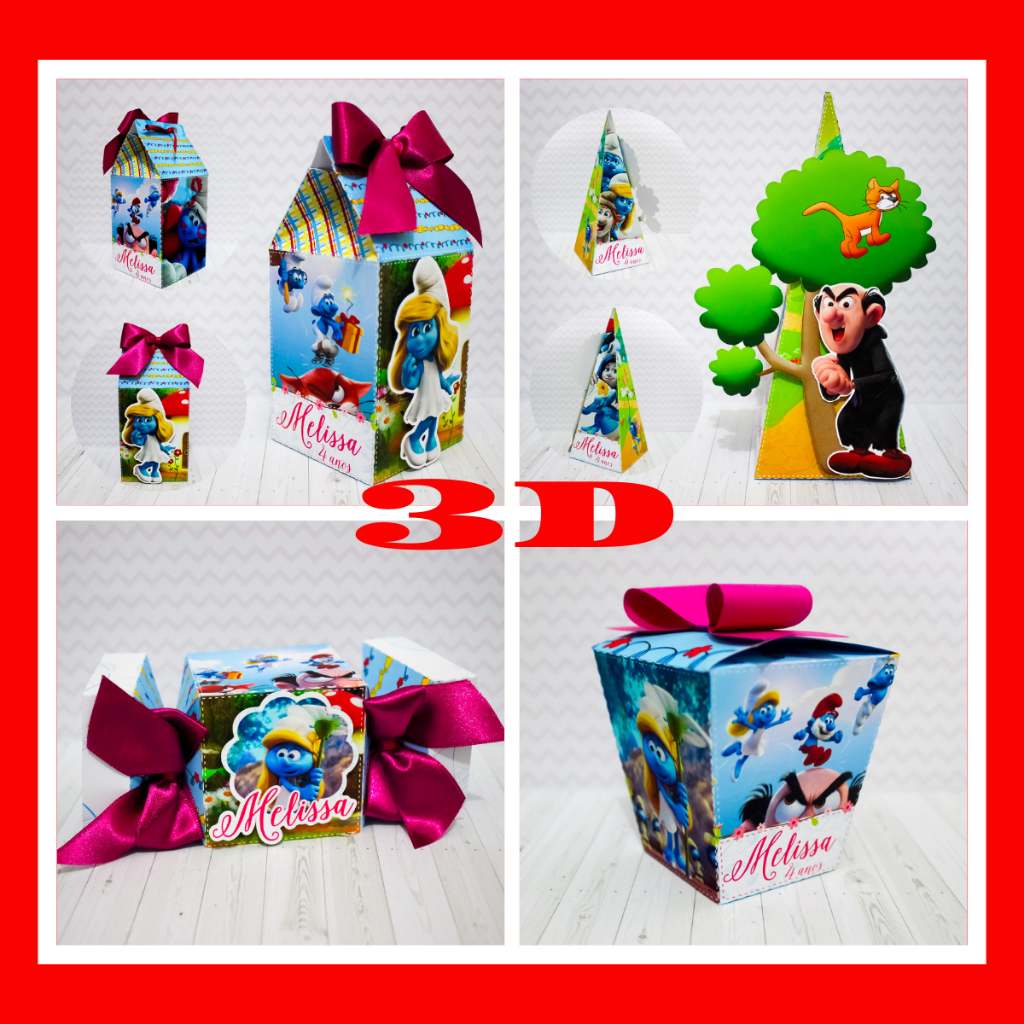 Kit 30 Smurf lembrancinha aniversário caixa milk caixa cone caixa bala caixa sushi