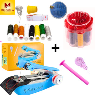 Mini Máquina De Costura Manual Portátil De Mão + Jogo De Costura Agulha Linha Redondo
