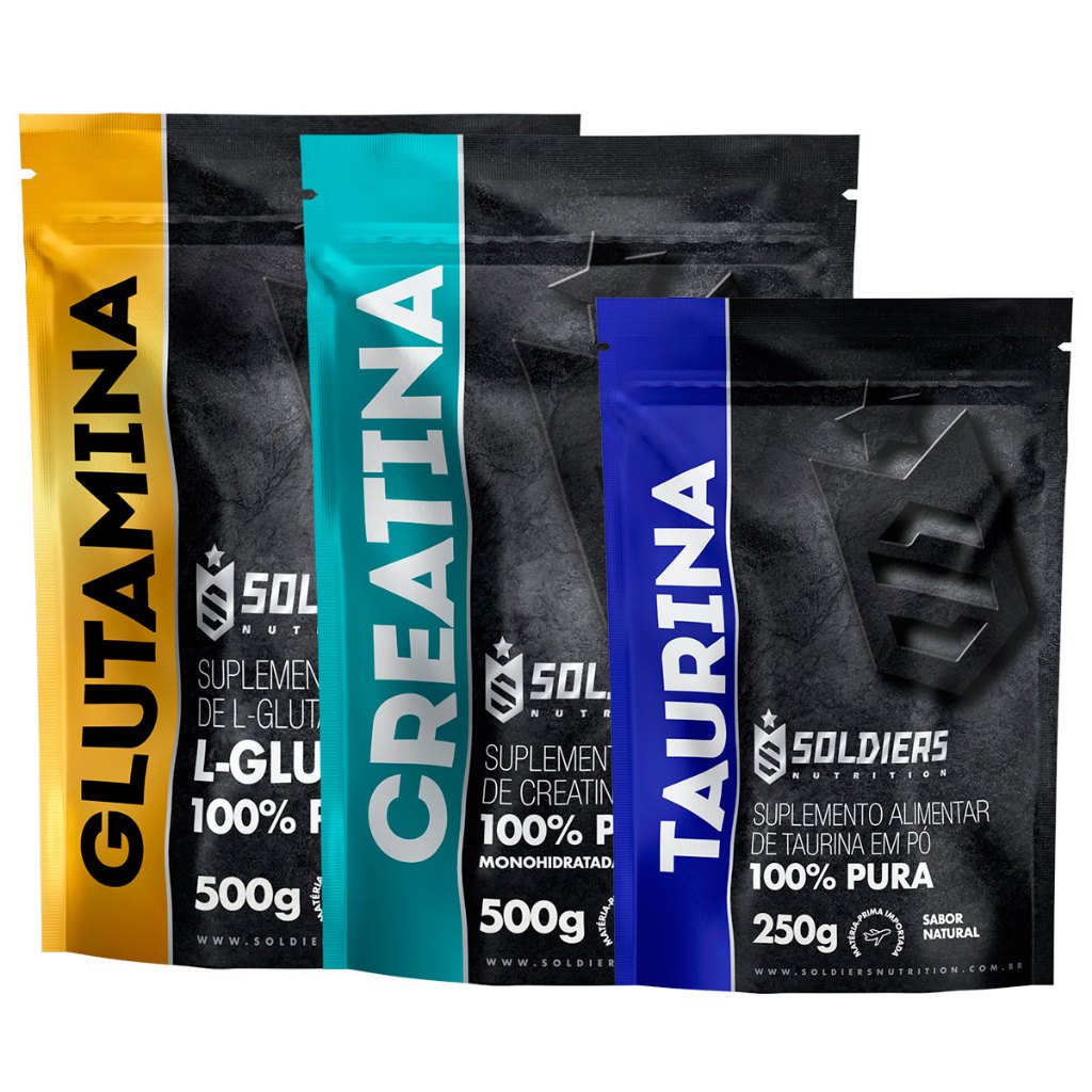 Kit: Creatina Monohidratada 500g + Glutamina 500g + Taurina 250g - 100% Pura Importada - Soldiers Nutrition