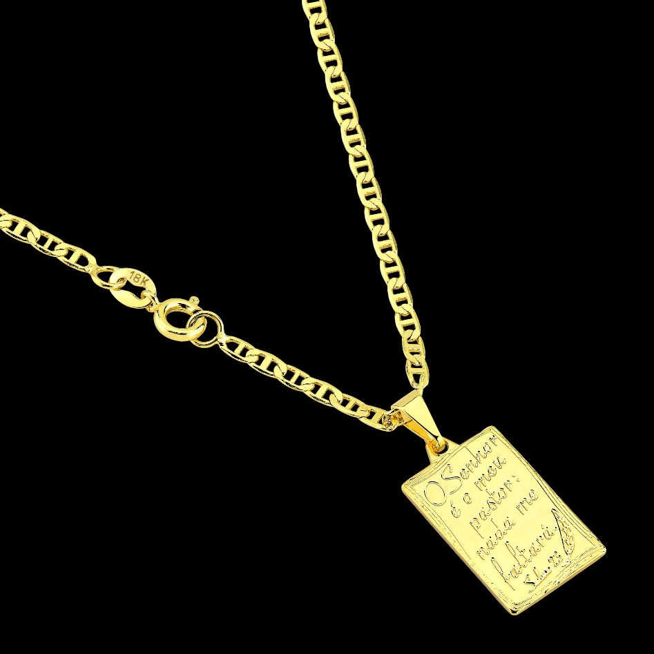Correntinha Masculina + Pingente Placa com Frase Banhado a Ouro 18k Cordão Colar Piastrini em Oferta na Shopee