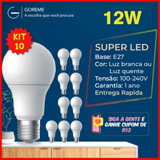 10 Lâmpada Led Bulbo 12w Branco Frio 6500K (Luz Branca) | Bivolt E27