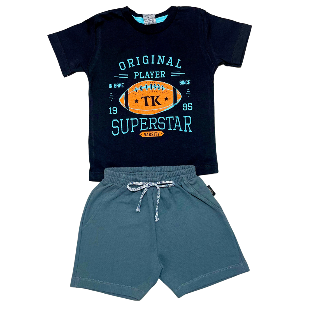 Conjunto infantil menino  SORTIDO blusa estampada e short moletinho 1-2-3-4-6-8-10-12-14-16