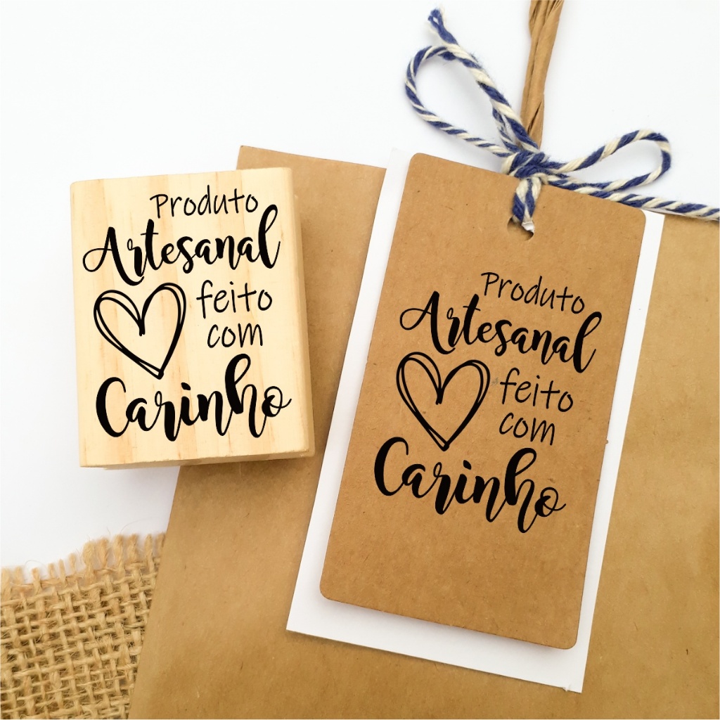 Carimbo Artesanal produto artesanal feito com carinho - 4cmx5cm - TAG011