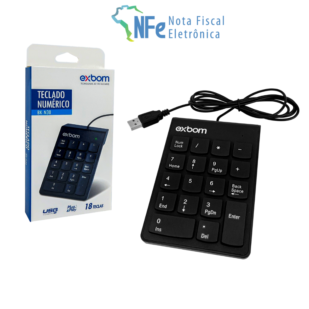 Teclado Numérico USB 18 Teclas para Computador PC Notebook Celular Smartphone Tablet TV Box Silencioso Ergonômico