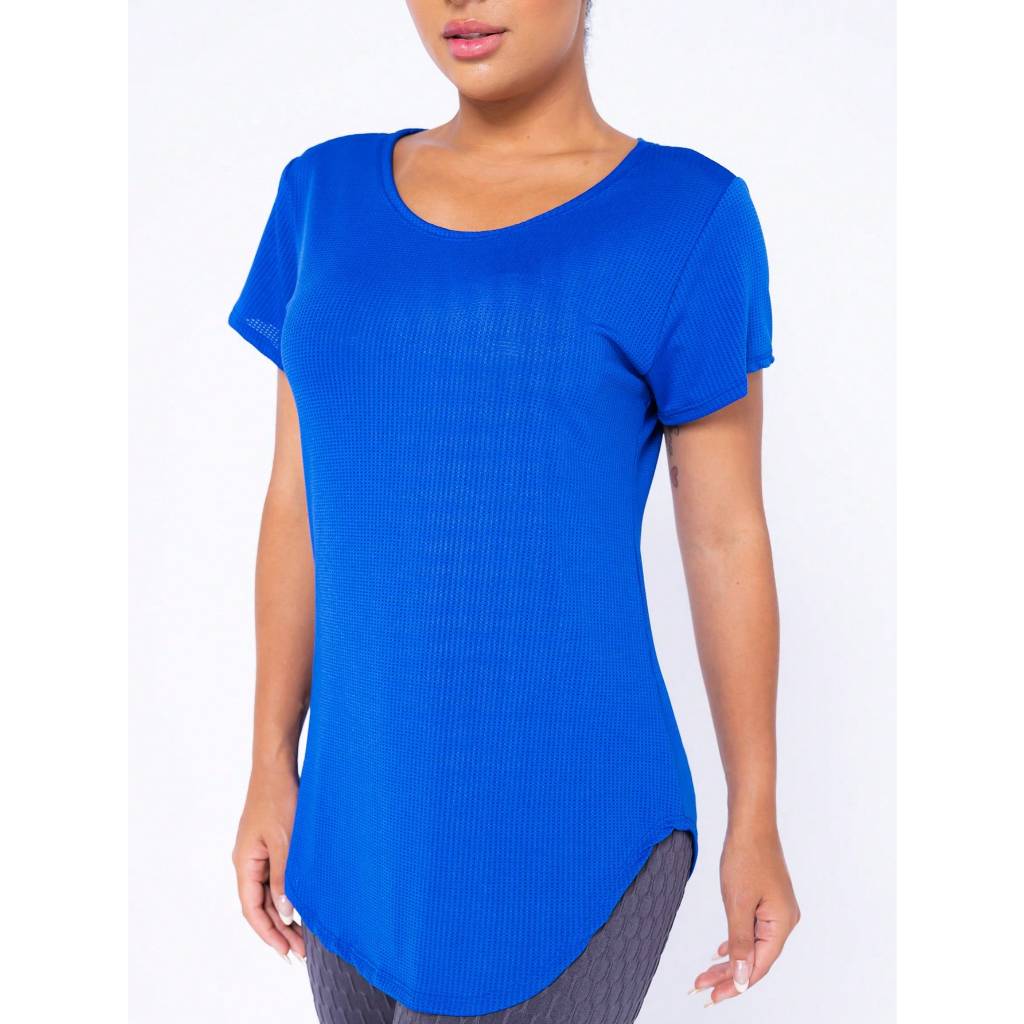 Camiseta Fitness Feminina Gola redonda Tecido Com Furinhos Ideal Para Treino Esportes Microfuros em Oferta na Shopee