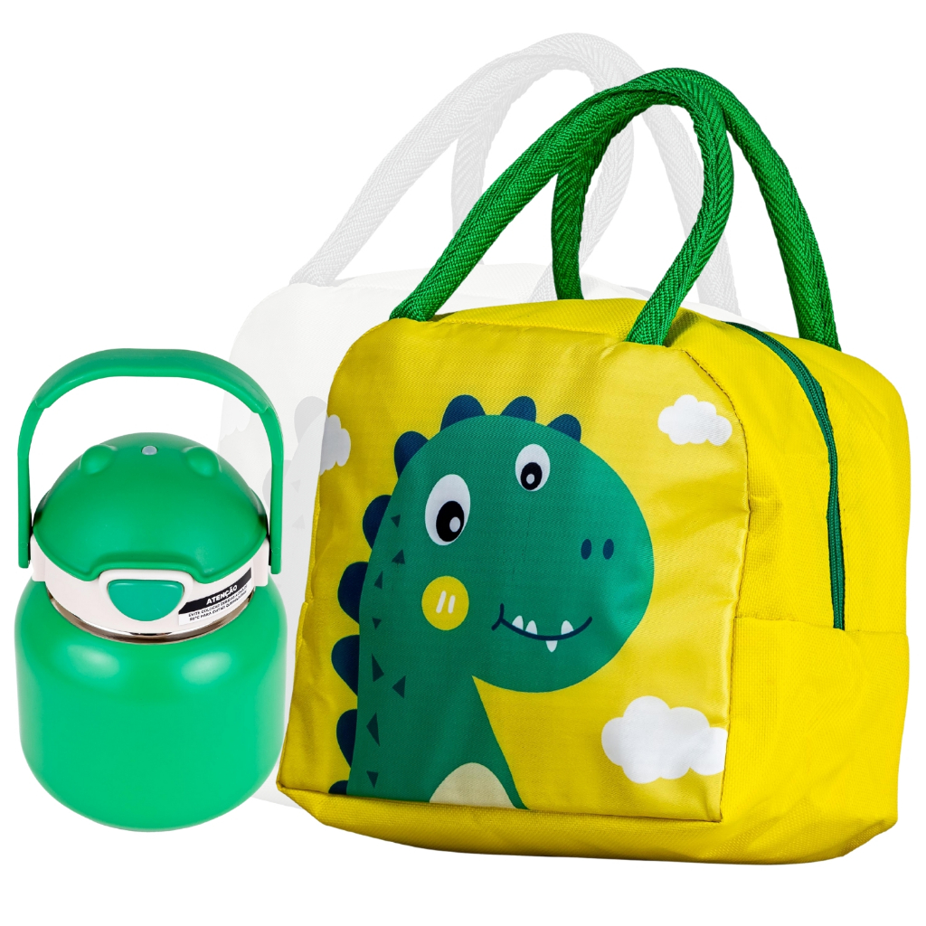 Garrafa Térmica Infantil com Alça + Bolsa de Bichinho