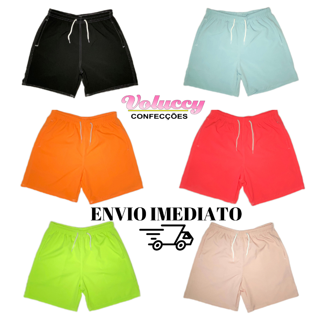 Short Mauricinho Elastano Neon Masculino Mauricinho Adulto Qualidade Surf Praia Piscina Cores Lisas Secagem Rápida